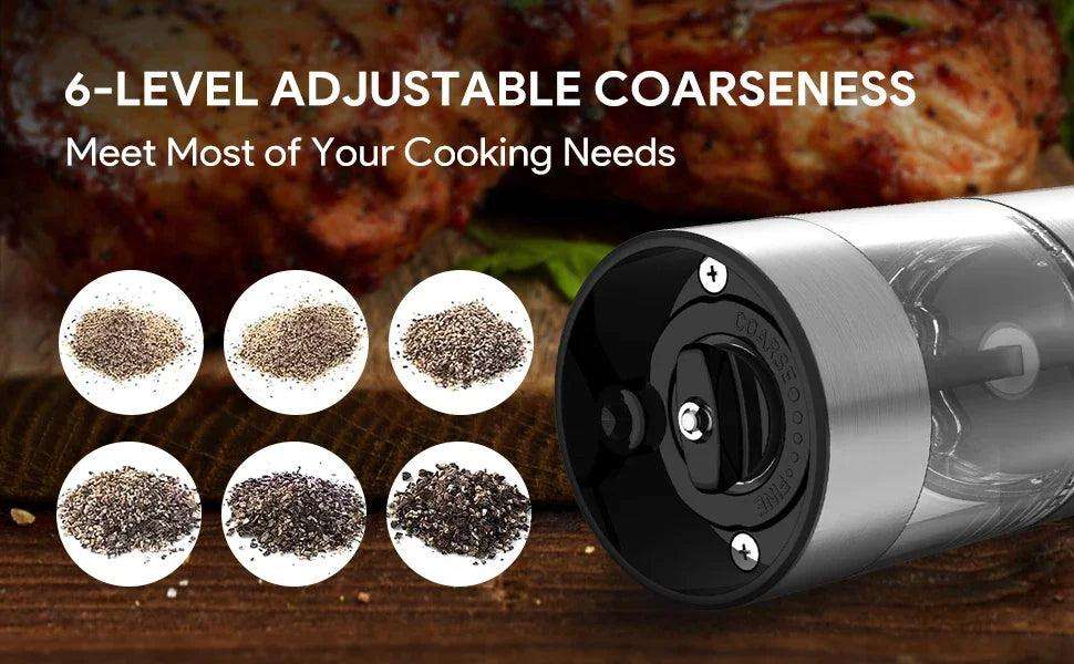Electric Salt & Pepper Grinder Set – USB Rechargeable with LED Light & Adjustable Grind - PulinGO