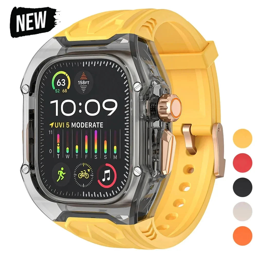 Apple Watch Modification Kit – Transparent Protective TPU Case + Strap for Ultra, Series 9/8/7/6/5/4 (45mm/44mm/49mm)