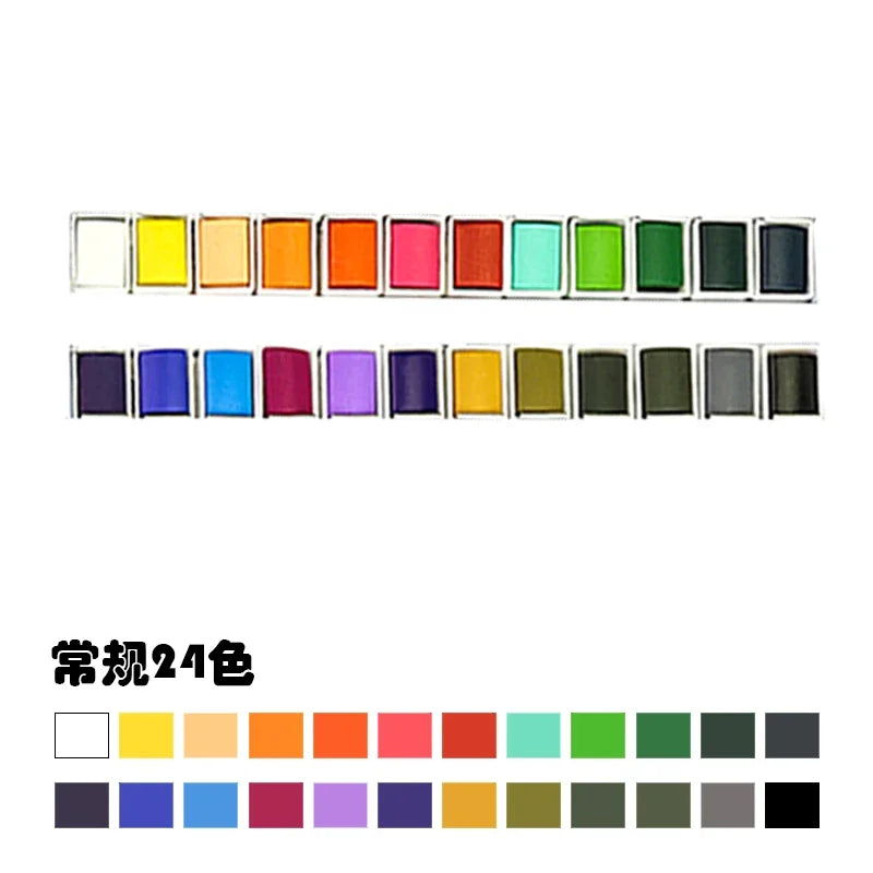 Ginflash 24/48 Colors Solid Pigment Watercolor Paint Set – Portable Brush & Sponge Included