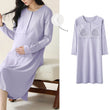 Women’s Maternity Winter Pajama Dress – Cotton Long Sleeve Nursing Clothes with Front Opening, Casual Homewear