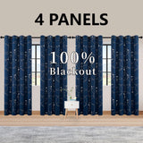 Foil-Printed Thermal Insulated Blackout Curtains – Grommet Top, Room Darkening for Bedroom (Set of 4)