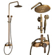 Antique Brass Shower Faucet Set – Wall-Mounted Rainfall Head with Dual Handles Hot & Cold Mixer Tap
