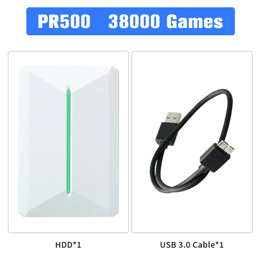 Retro Gaming External Hard Drive – 500GB Emulation Disk with 38,000 Preloaded Games for PS3, PS2, Switch, Wii U, N64 & PC