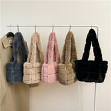 Women’s plush shoulder tote bag – large-capacity fluffy handbag, solid color casual furry purse for autumn & winter fashion