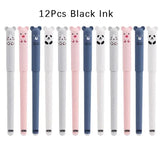Animals Panda Erasable Gel Pen Set – 12-Piece 0.5 mm Blue/Black Ink Cartoon Stationery Kit