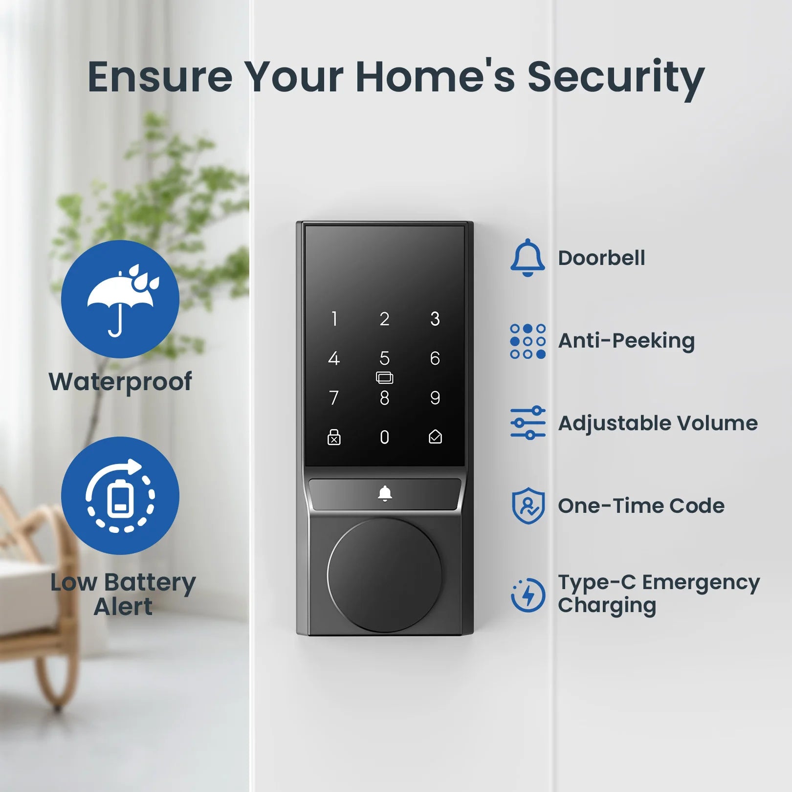 Smart Door Lock with Doorbell – Keyless Bluetooth Deadbolt, Auto Lock, APP Control for Secure Front Door Access 🔒📱