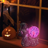 Halloween Light-Up Ghost Fortune Teller – Touch-Sensing Grim Reaper Statue for Haunted House & Spooky Home Décor