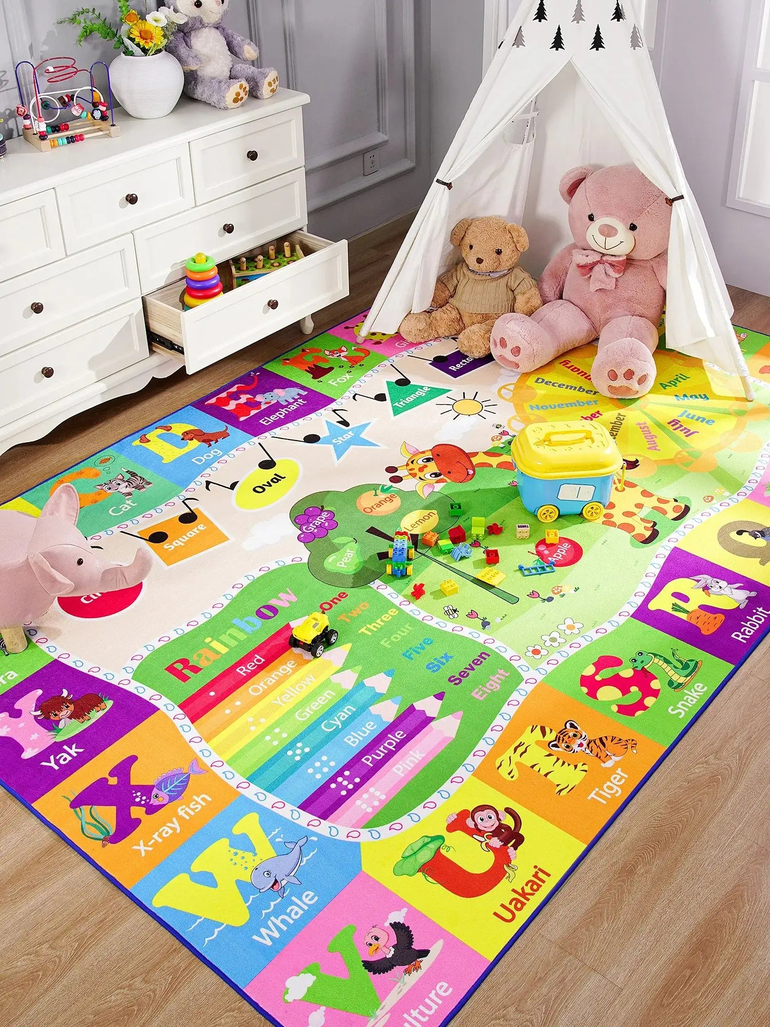 Children’s Giraffe Animal Play Mat – Large Kids’ Bedroom Carpet with Letters & Educational Design