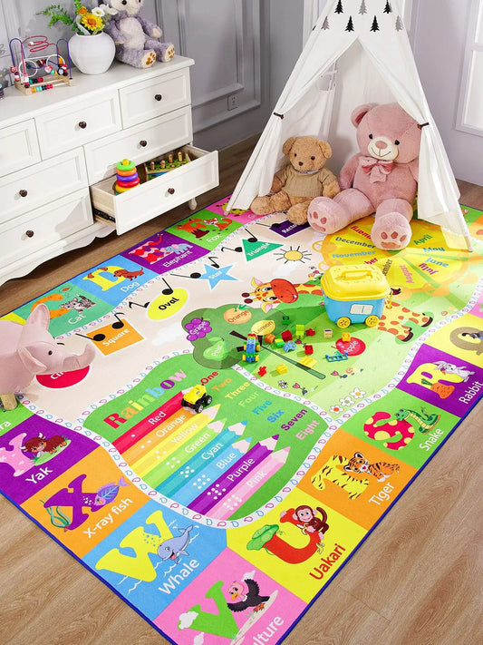 Children’s Giraffe Animal Play Mat – Large Kids’ Bedroom Carpet with Letters & Educational Design