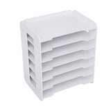 📂 7-Tier White Wooden Desktop Organizer – Office Document Rack & File Storage Shelf for Home, School & Classroom