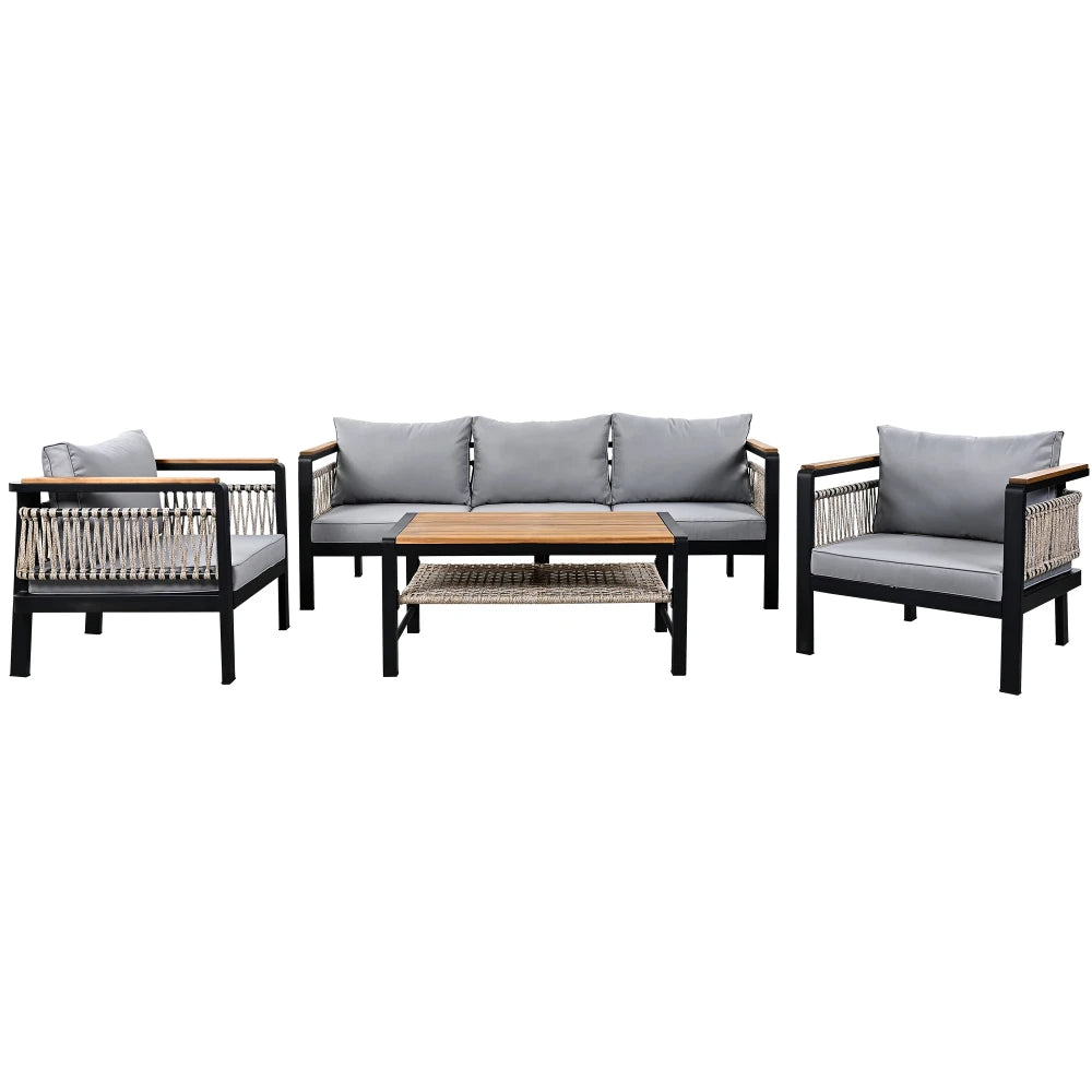 4-Piece Outdoor Sectional Sofa Set – Patio Conversation Set for 5 with Coffee Table