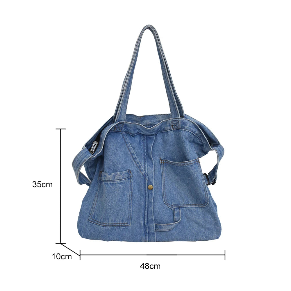 Retro Denim Large Capacity Crossbody & Shoulder Messenger Bag for Women – Vintage Pocket Tote Satchel