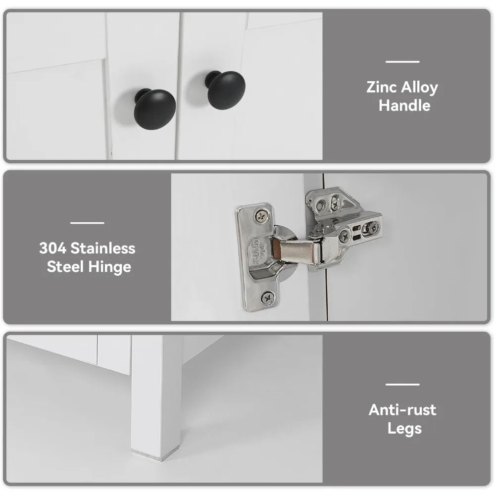 48" White Bathroom Vanity – Marble-Texture Top, 4 Drawers & Double Glass Vessel Sinks (Modern Standing Cabinet)