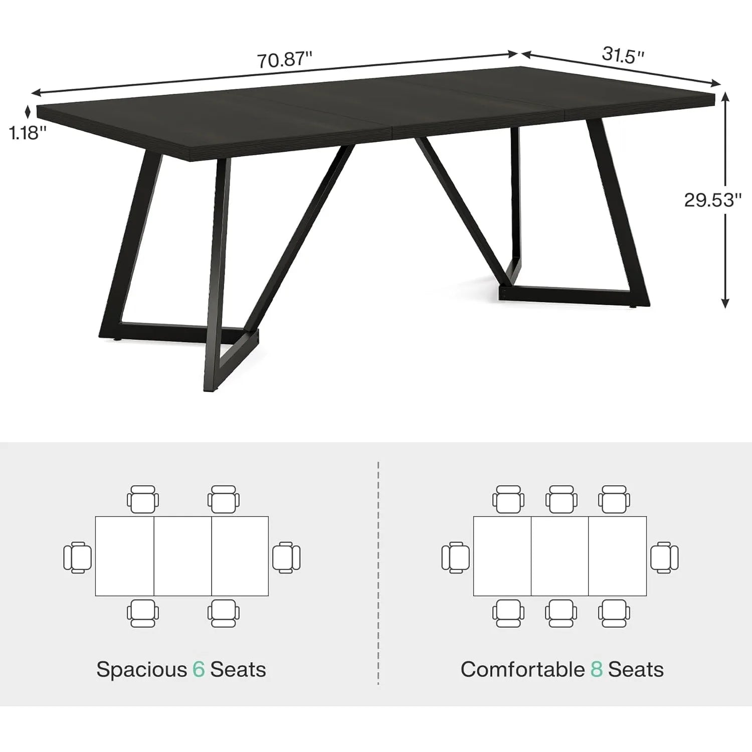 🖥️ 70.86" Large Executive Desk – Modern Computer & Office Workstation with Metal Frame for Home & Business