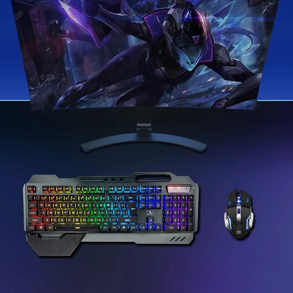 K680 Wireless Gaming Keyboard & Mouse Combo – Rainbow LED Backlit Keyboard with 3800mAh Rechargeable Battery & Metal Panel