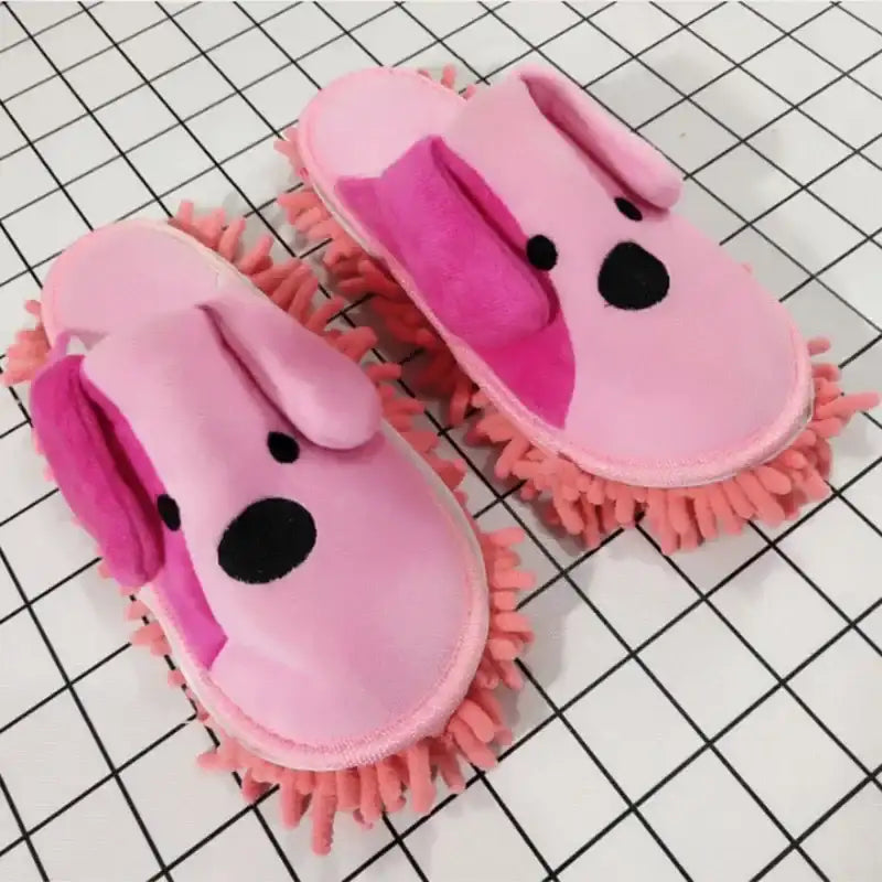 Cartoon Dog Lazy Mop Slippers – Unisex Microfiber Floor Cleaning & Dusting Slippers with Detachable Mop Shoes