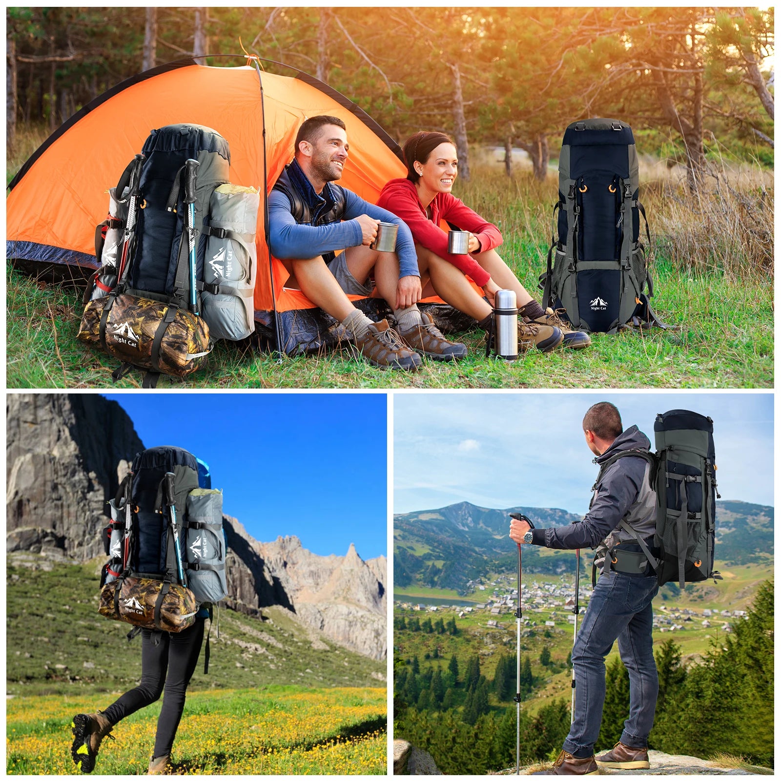 Night Cat 90L Internal Frame Hiking Backpack – Waterproof, Lightweight, Breathable Outdoor Pack for Camping & Trekking