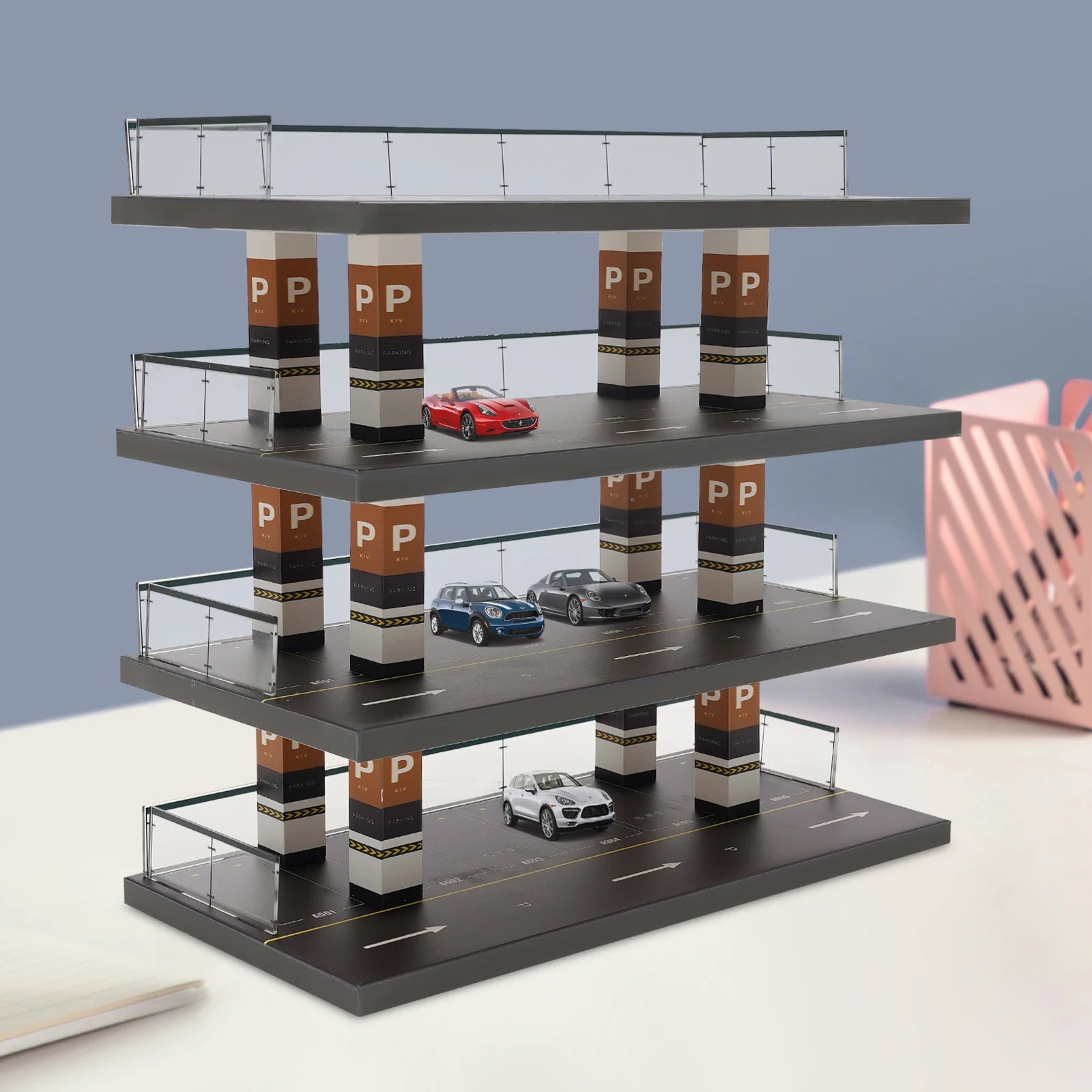 1 : 64 Scale Acrylic Parking Lot Scene Model – 4-Layer Car Garage Diorama Showcase