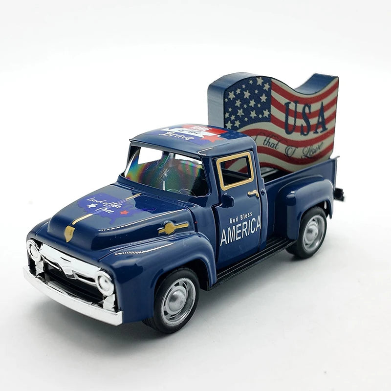 Rustic Patriotic Truck Décor – Vintage American Flag Design | 4th of July Celebration Home & Office Decoration