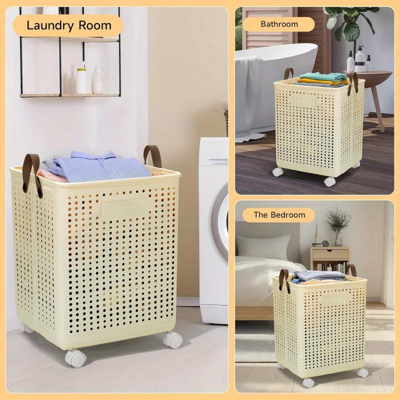 66.5 L Foldable Laundry Basket with Wheels – XL Collapsible Storage Bin for Clothes & Toys