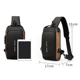 Men's PU Leather Chest Bag – Waterproof Anti-Theft Crossbody Sling with USB Charging Port for Travel & Sports