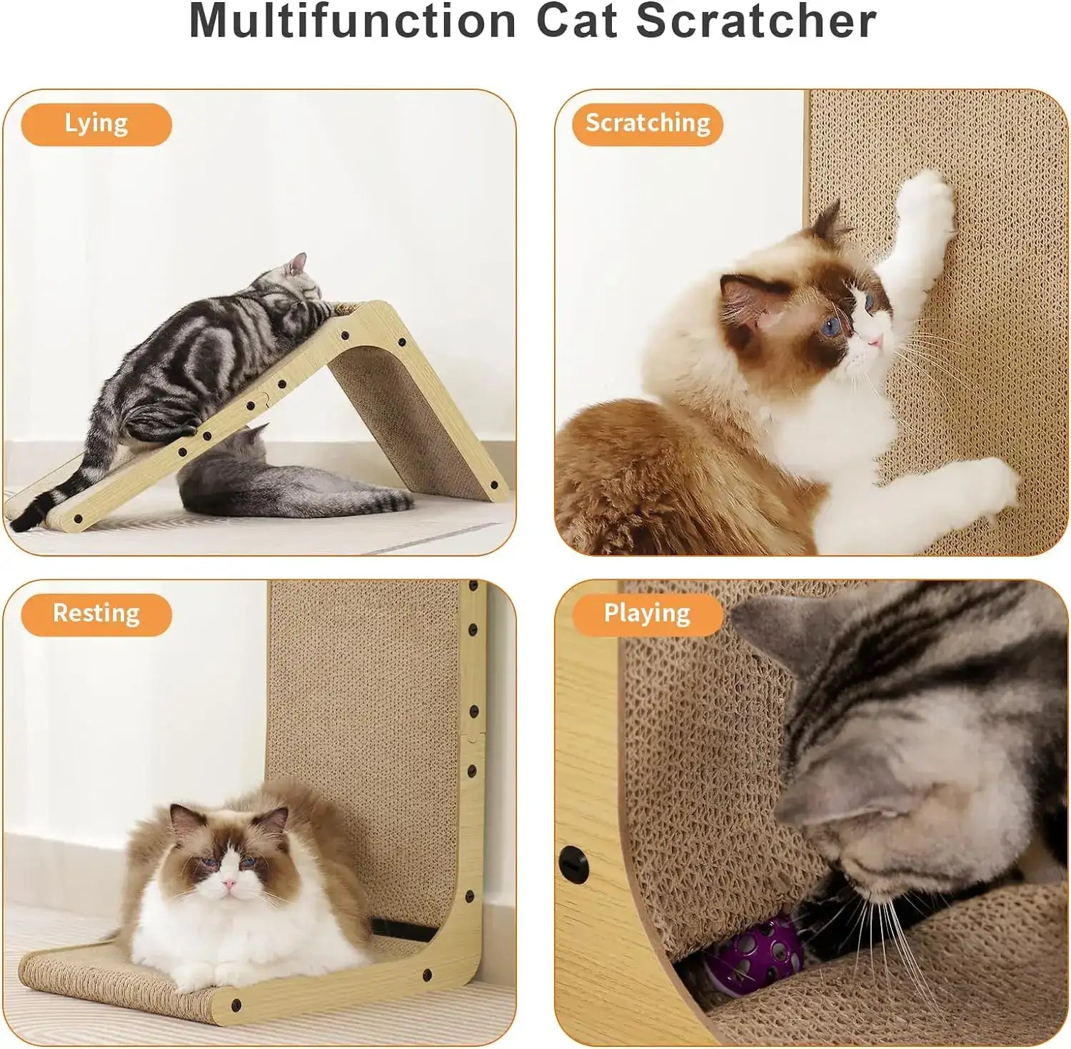 L-Shape Cat Scratcher – 23.6" Cardboard Cat Scratch Pad for Indoor Cats, Protects Furniture, Multi-Angle Cat Scratching Lounge