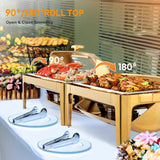3-Pack 9QT Roll-Top Chafing Dish Buffet Set – Rectangular NSF Stainless Steel Food Warmers with Thick Frame