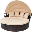 5-Piece Outdoor Patio Daybed with Retractable Canopy – Round Wicker Rattan Sectional Sofa Set