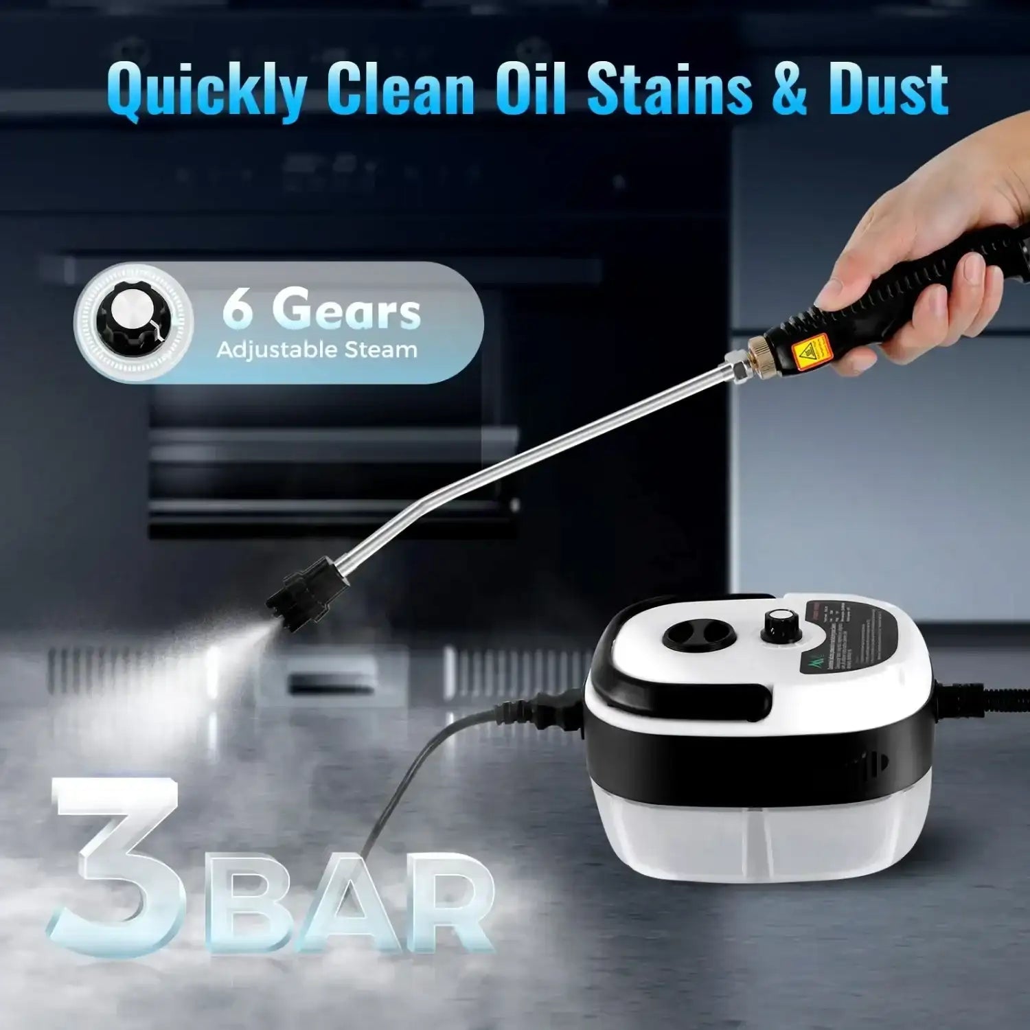 2500 W Handheld High-Temperature Pressurized Steam Cleaner – 3 Brush Heads for Kitchen & Home Use