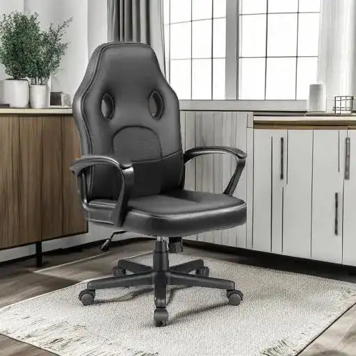 High-Back Leather Gaming Chair – 300 lbs Swivel Task Chair with Arms