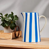 Handcrafted Ceramic Blue Stripe Pitcher Vase – Elegant Decorative Jug for Fresh & Artificial Flower Arrangements | Mediterranean Home Décor