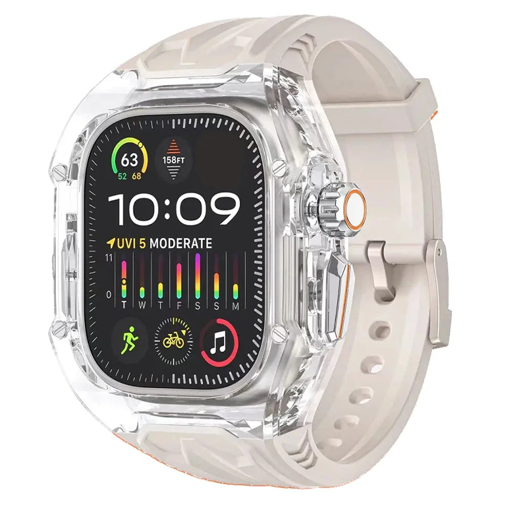 Apple Watch Modification Kit – Transparent Protective TPU Case + Strap for Ultra, Series 9/8/7/6/5/4 (45mm/44mm/49mm)