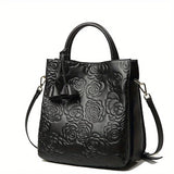 Women’s Floral Embossed Handbag – Large Capacity Fashionable Leather Crossbody for Work & Daily Use 👜✨