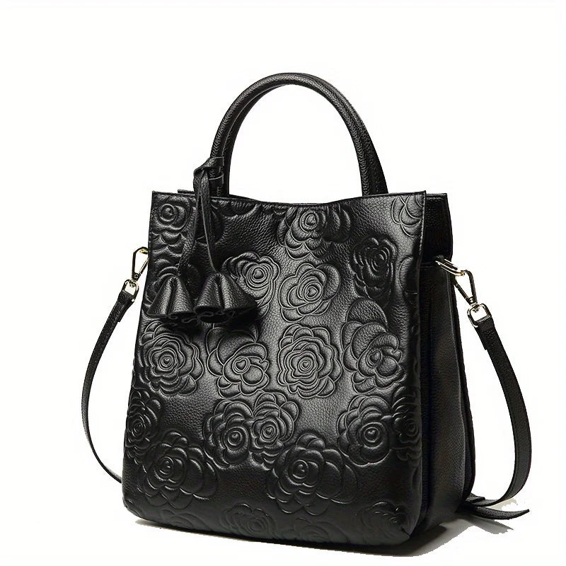 Women’s Floral Embossed Handbag – Fashionable Leather Crossbody Bag with Large Capacity for Work & Daily Use 👜✨