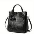 Women’s Floral Embossed Handbag – Fashionable Leather Crossbody Bag with Large Capacity for Work & Daily Use 👜✨