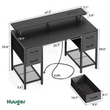🖥️ 47" Computer Desk with 4 Drawers – Gaming Desk with LED Lights, Power Outlets & Large Storage for Home Office