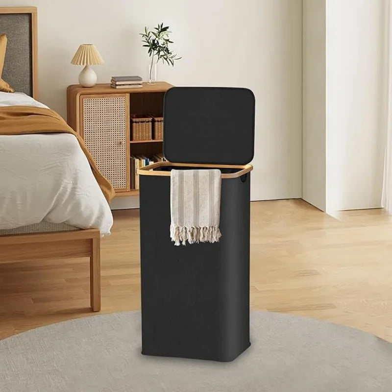 100 L Large Laundry Basket with Lid & Removable Inner Bag – Tall Freestanding Collapsible Hamper