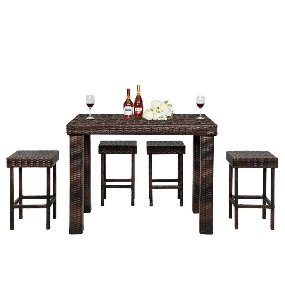 “5-Piece Rattan Patio Furniture Set – PE Wicker Table & 4 Chairs with Cushions for Garden, Yard & Outdoor Living”
