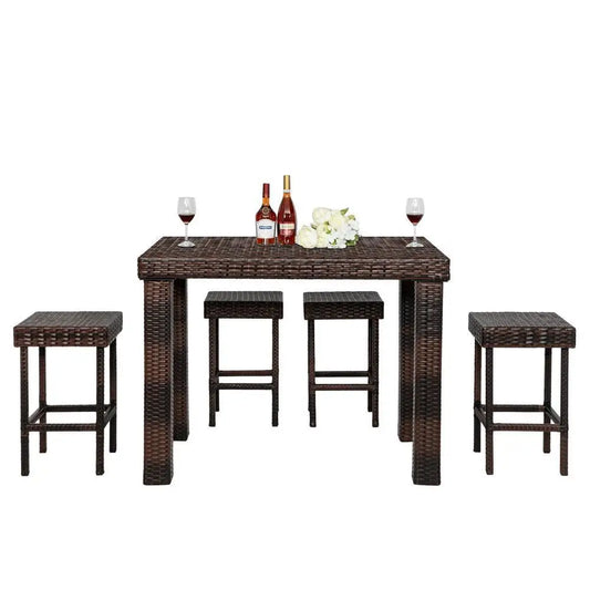 “5-Piece Rattan Patio Furniture Set – PE Wicker Table & 4 Chairs with Cushions for Garden, Yard & Outdoor Living”
