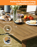 7-Piece Seehill Aluminum Patio Dining Set – Outdoor Table & 6 Chairs with Umbrella Hole, Teak Finish