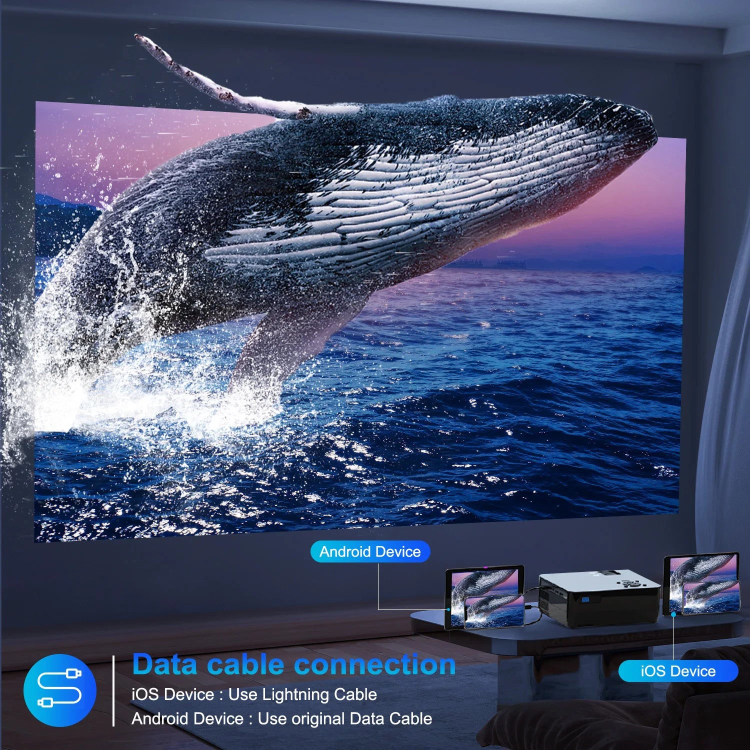 5G Wi-Fi Projector with Screen – Native 1080p, 15 000 LM Brightness, Bluetooth, Supports 300″ Display