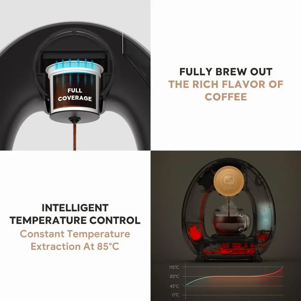 Quiet Single Serve Coffee Maker – Stylish Mini Q 2-in-1, Ground Coffee & Capsule Compatible, Dark Grey