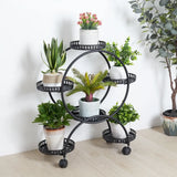 4-Layer Plant Stand Rack with 6 Pots – Mobile Flower Display Shelf on Casters for Balcony & Indoor