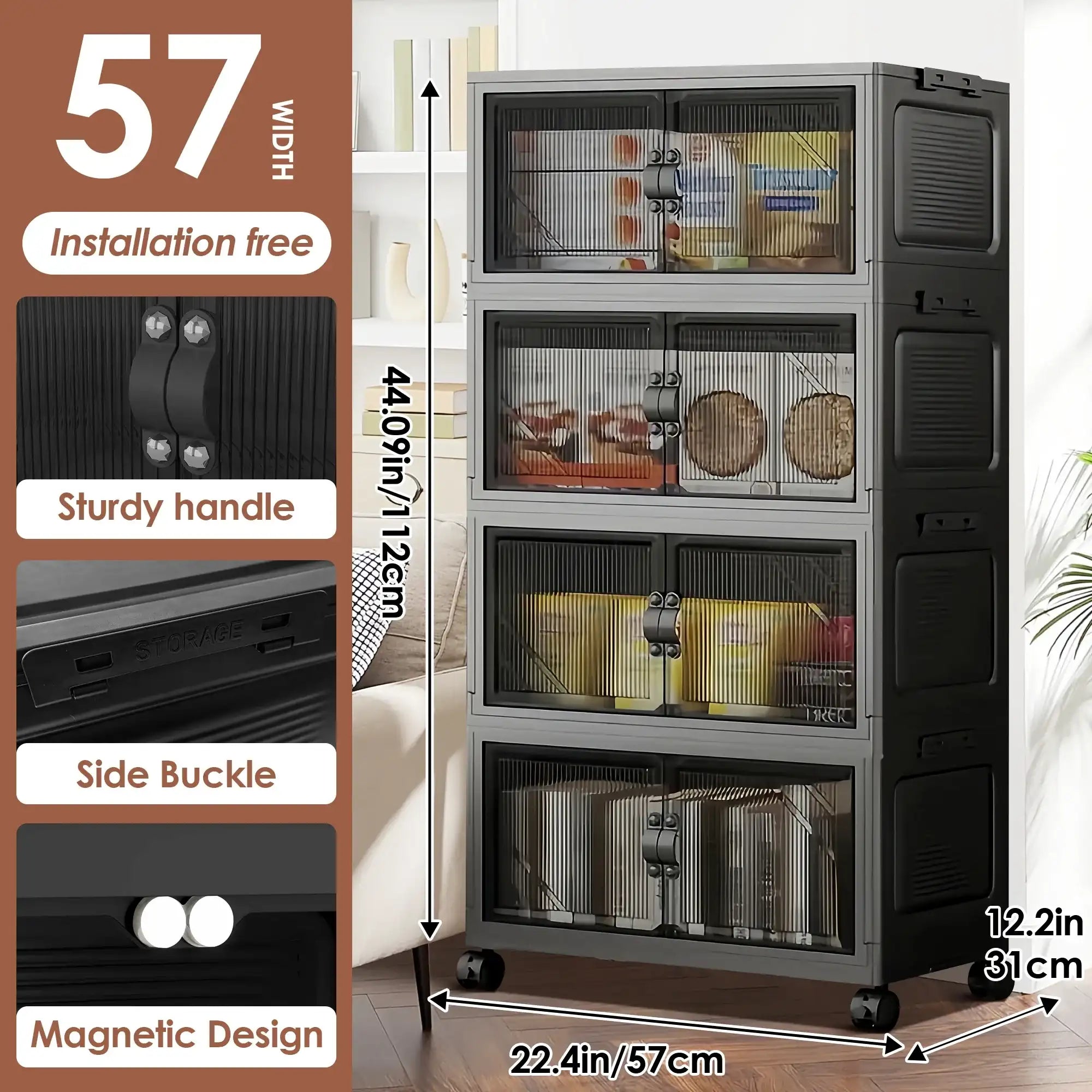 3-4-5-Layer Multifunction Folding Storage Cabinet with Wheels – Stackable Large Capacity Organizer