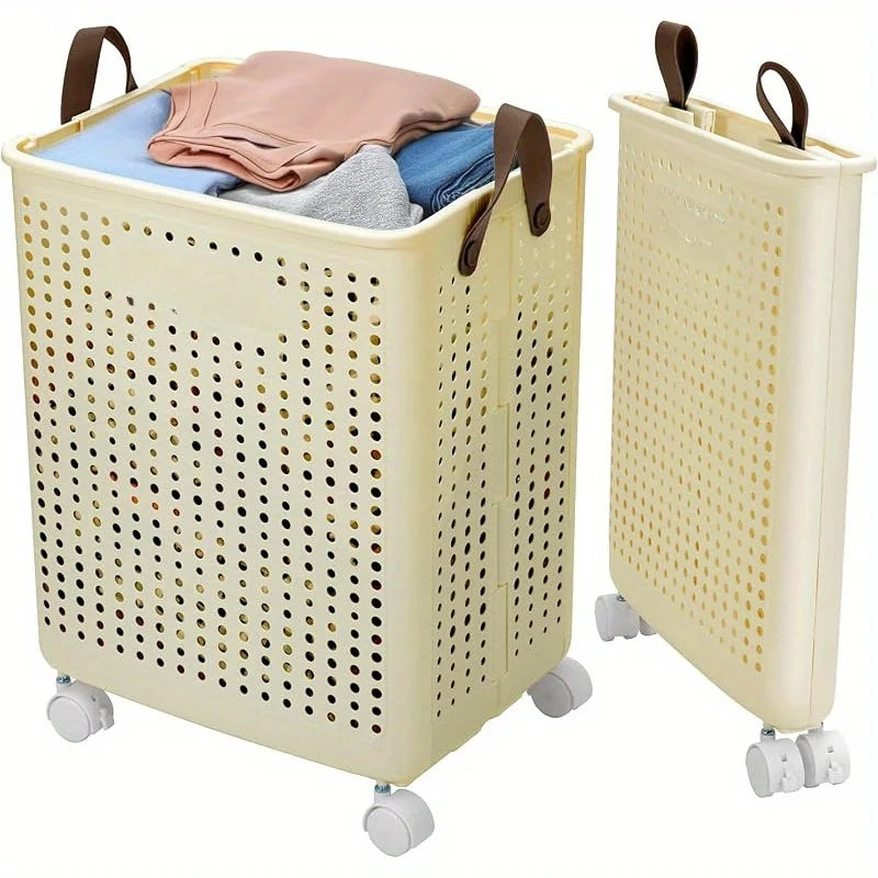 66.5 L Foldable Laundry Basket with Wheels – XL Collapsible Storage Bin for Clothes & Toys