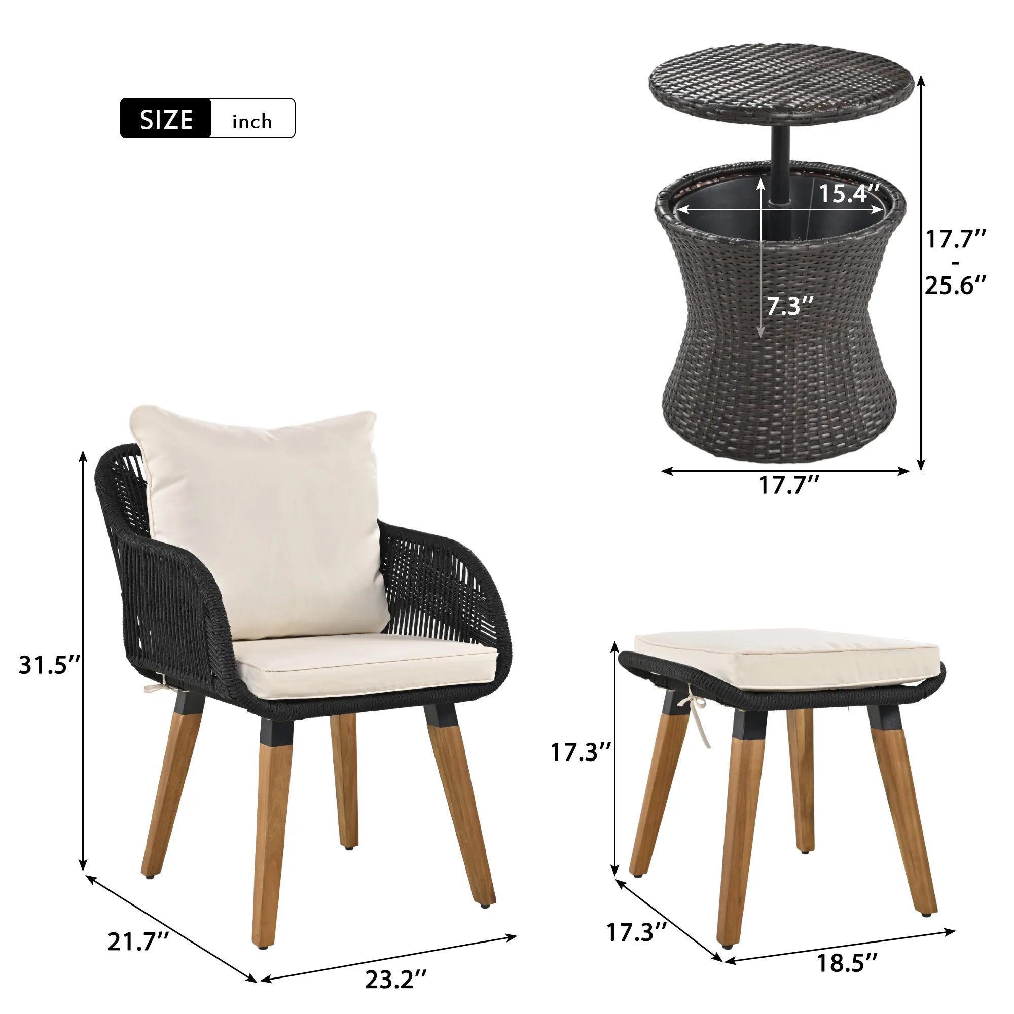 “5-Piece Outdoor Patio Furniture Set – Wicker Bar Table with 2 Single Chairs & 2 Stools for Balcony or Garden”