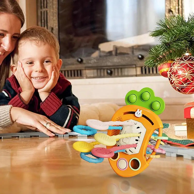 Carrot-Shaped Pull String Baby Toy – Fine Motor Skills Development Teether, Colorful Educational Sensory Toy for Toddlers