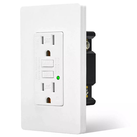 GFCI Outlet 15A – Weather & Tamper Resistant White Wall Socket with LED Indicator, Safe Power Outlet for Kitchen, Bathroom & Outdoor Use