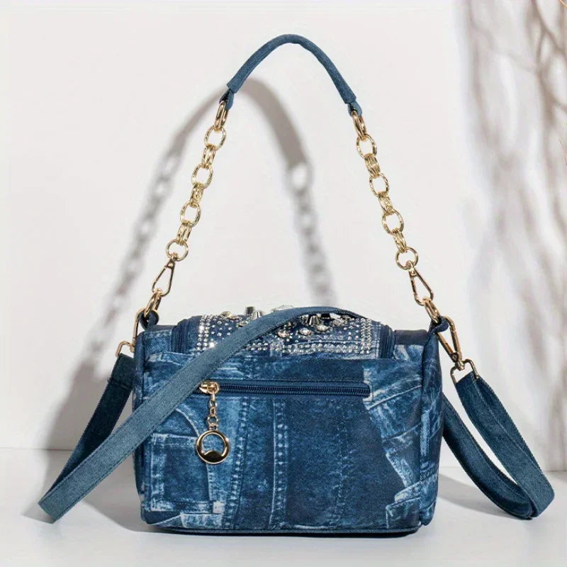 Ladies Fashionable Diamond Shoulder Bag – Elegant Handbag with Gold Hardware Accessory 👜✨