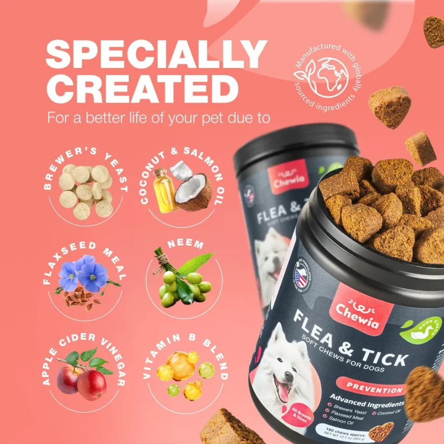 Dog Flea & Tick Treatment Chews – Natural Soft Chews for Flea & Tick Prevention, Immune Support & Year-Round Protection